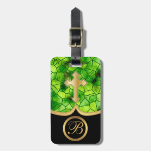 Goldenes Kreuz des Mosaik-abstraktes Fleck-Glas-  Gepäckanhänger