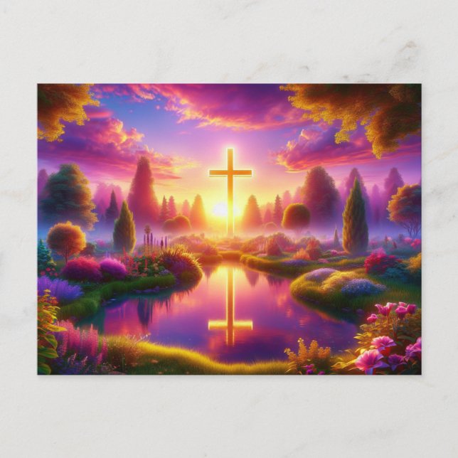 Goldenes Kreuz im Himmlischen Paradies Postkarte (Vorderseite)