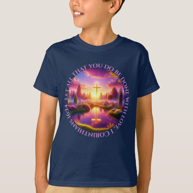 Goldenes Kreuz im Himmlischen Tropengarten T-Shirt (Vorderseite)