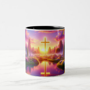 Goldenes Kreuz im Himmlischen Tropengarten Zweifarbige Tasse