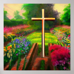 Goldenes Kreuz in einem Gartenposter Poster