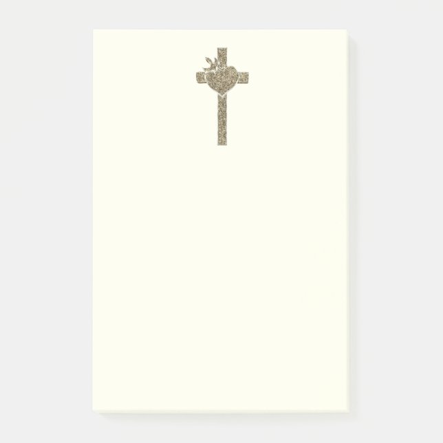 Goldenes Kreuz mit Tauben-und Herz-elegantem Post-it Klebezettel (Vorderseite)