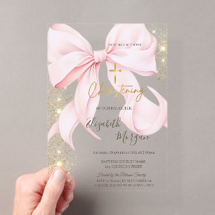Goldenes Kreuz Taufgeschenk Gold Glitter Rosa Schl Acryleinladungen