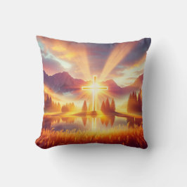 Goldenes Kreuz unter einem herrlichen Sonnenaufgan Kissen