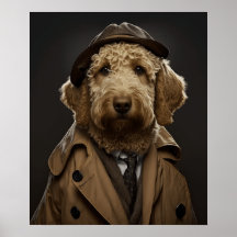 Goldenes Labradoodle als Sherlock Holmes verkleide