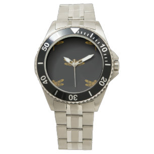 Goldenes Libellen-Wiederholungs-Goldmetallische Armbanduhr