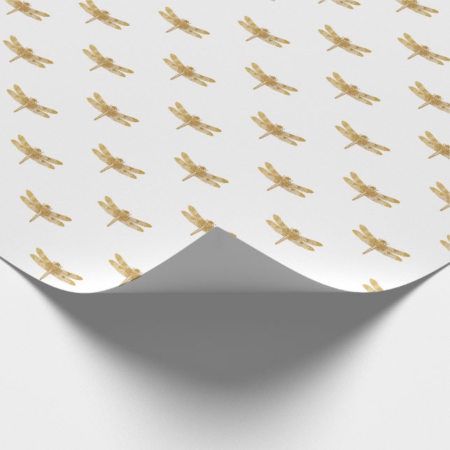 Goldenes Libellen-Wiederholungs-Goldmetallische Geschenkpapier (Ecke)