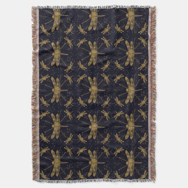 Goldenes Libellenmuster - dunkel Decke (Vorderseite Vertikal)