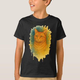 Goldenes Licht: T - Shirt der Wasserfarbe Katze