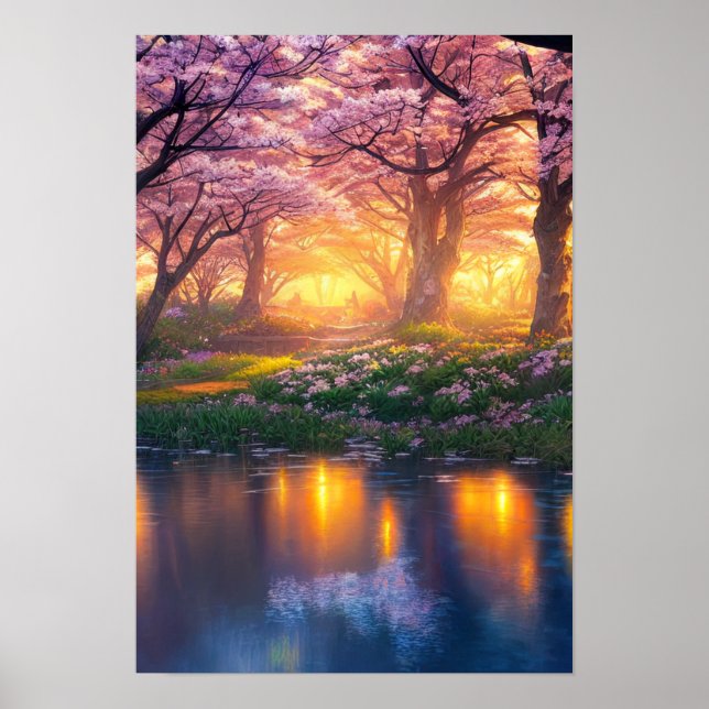 Goldenes Licht von Kirschblüten Poster (Vorne)