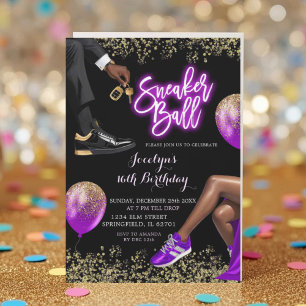 Goldenes Lila Sneaker Disco Ball Girl Einladung