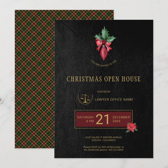Goldenes Logo Anwalt Weihnachts-Open-House-Party Einladung (Vorne/Hinten)