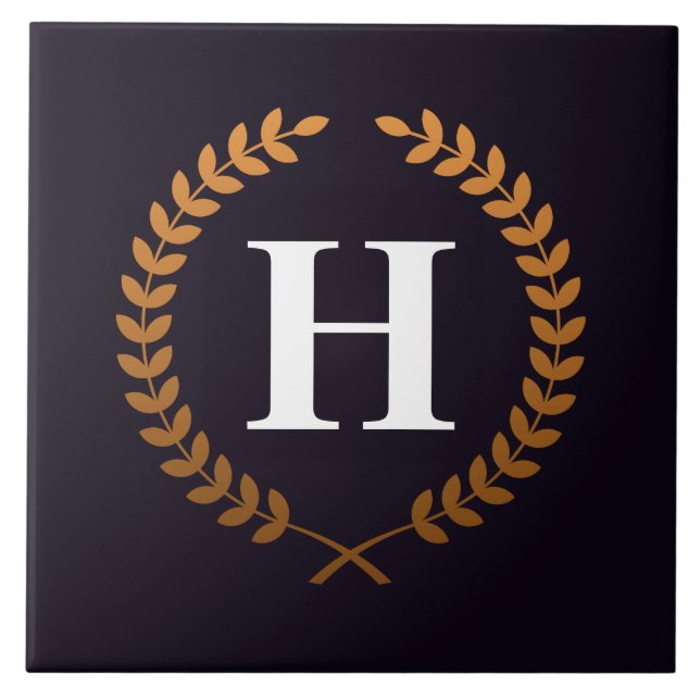 Goldenes Lorbeerkranz-Monogramm Fliese (Vorderseite)