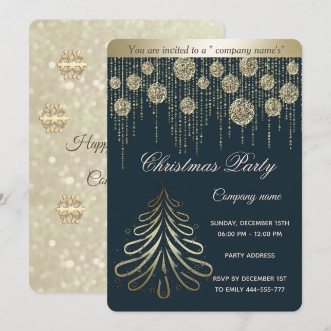 Goldenes, luxuriöses Weihnachts-Party Einladung (Vorne/Hinten)