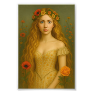 "Goldenes Mädchen mit Blume Crown - Elegant Ro Fotodruck