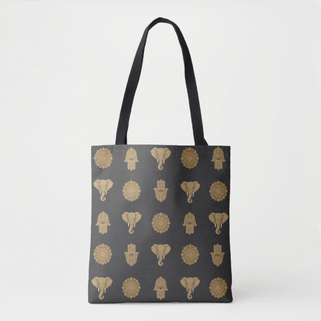 Goldenes Mandala Elefant Hamsa Hand - Boho Kunst D Tasche (Vorderseite)