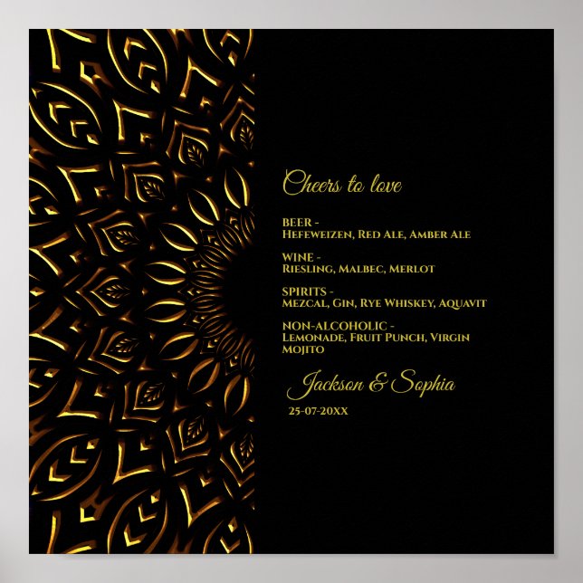 Goldenes Mandala klassisches elegantes Getränkemen Poster (Vorne)