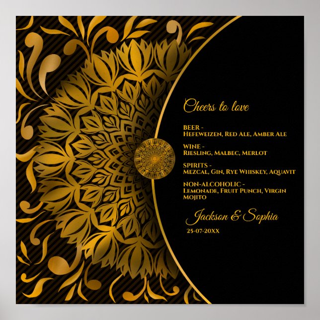 Goldenes Mandala klassisches elegantes Getränkemen Poster (Vorne)