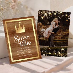 Goldenes Märchenschloss Prinz Prinzessin Hochzeit Save The Date