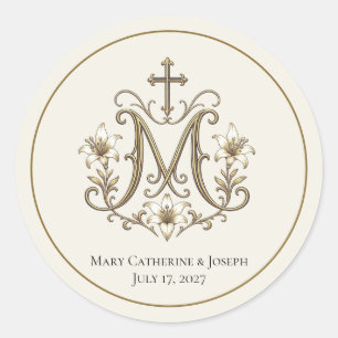 Goldenes Marianisches Kreuz-Monogramm Runder Aufkleber