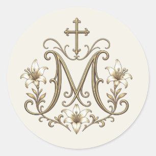 Goldenes Marianisches Kreuz-Monogramm Runder Aufkleber