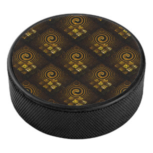 Goldenes modernes Boho-elegantes abstraktes Kunstm Eishockey Puck