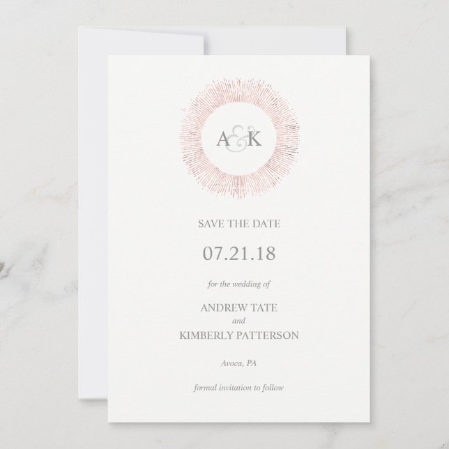 Goldenes Monogramm aus eleganter Rose Save the Dat Date (Vorderseite)