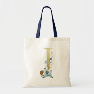 Goldenes Monogramm Buchstabe J Blaue Wasserfarben Tragetasche