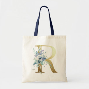 Goldenes Monogramm Buchstabe R Blaue Wasserfarben  Tragetasche