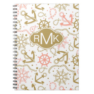 Goldenes Monogramm des Anker-Muster- Notizblock
