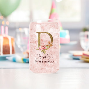 Goldenes Monogramm Letter D mit rosafarbenen Rosen Dosenglas