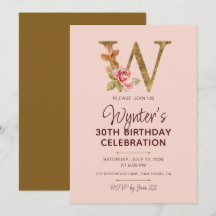Goldenes Monogramm Letter W mit rosafarbenen Rosen