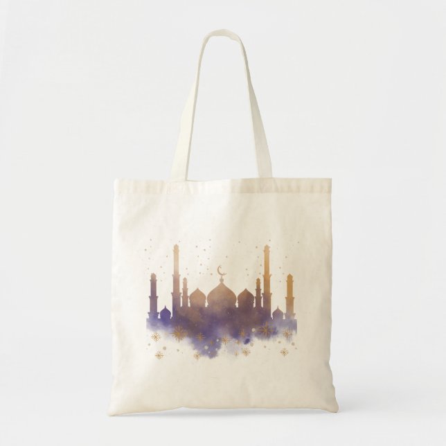 Goldenes Moschee Design unter der Sternennacht Tragetasche (Vorne)
