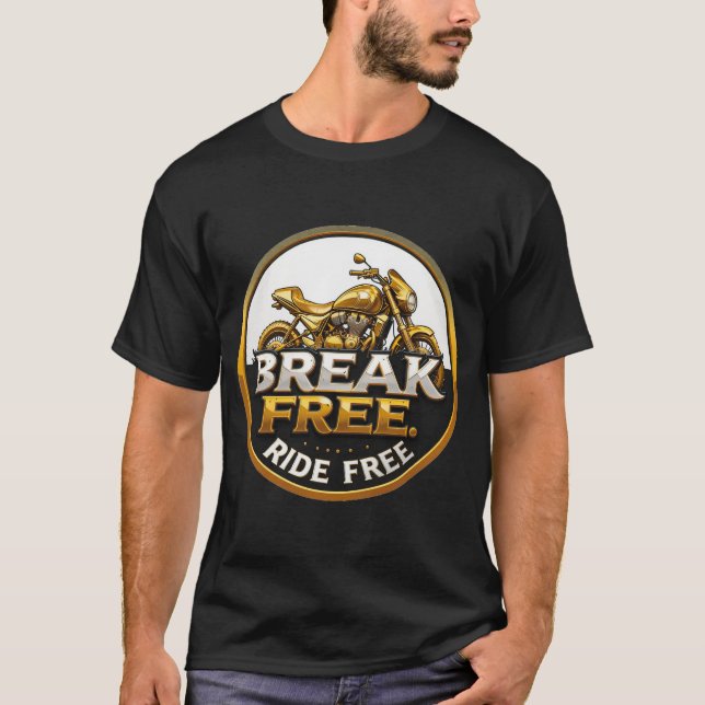 Goldenes MotorradEmblem mit feinem Text T-Shirt (Vorderseite)