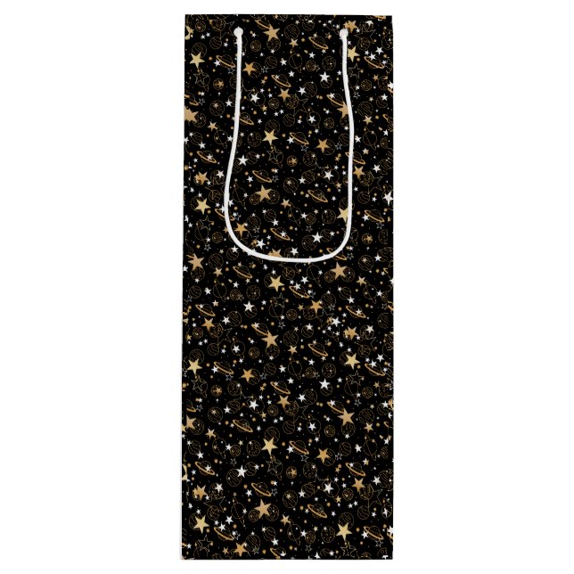 Goldenes Muster 10.bw Black BG Geschenktüte Für Weinflaschen (Vorderseite)
