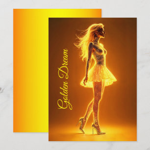 Goldenes Neonmädchen in leuchtender Mode-Eleganz Einladung