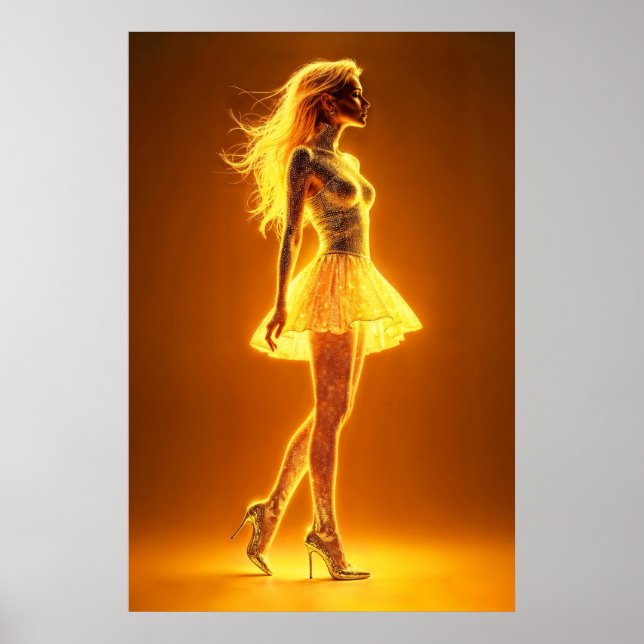 Goldenes Neonmädchen in leuchtender Mode-Eleganz Poster (Vorne)