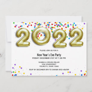 Goldenes Neujahr 2022 Ballon Farbiges Confetti Par Einladung