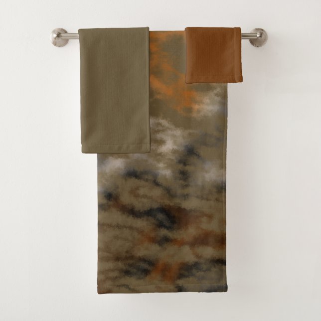 Goldenes Olive Abstrakt Badhandtuch Set (Insitu)