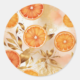 Goldenes Orangenscheibenmuster Runder Aufkleber