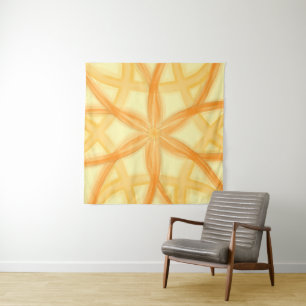 Goldenes oranges florales geometrisches Muster Wandteppich