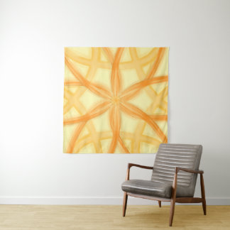 Goldenes oranges florales geometrisches Muster Wandteppich