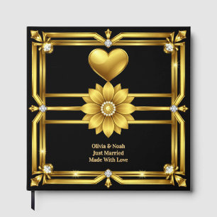 💖 Goldenes Ornament Hochzeitsfeier-Thema 🖤 Gästebuch
