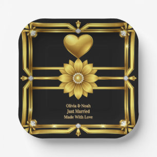 💖 Goldenes Ornament Hochzeitsfeier-Thema 🖤 Pappteller