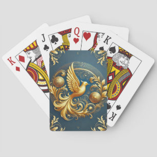 Goldenes Ornament mit Vogelmotiv Spielkarten