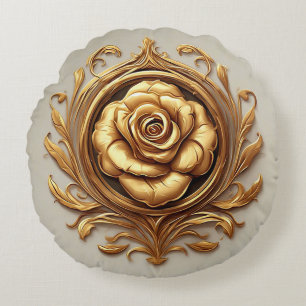 Goldenes Ornament-Rosen-Design Rundes Kissen