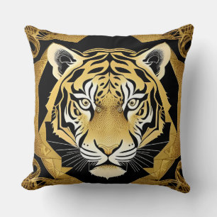 Goldenes ornamentales Tiger-Kunstwerk Kissen