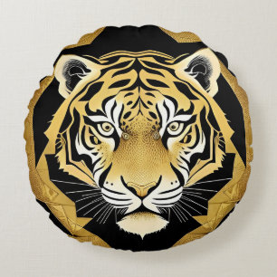 Goldenes ornamentales Tiger-Kunstwerk Rundes Kissen
