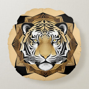 Goldenes ornamentales Tiger-Kunstwerk Rundes Kissen