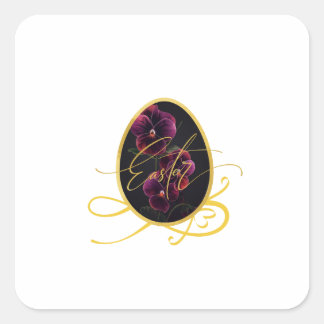 Goldenes Osterei und elegante Iris Quadratischer Aufkleber
